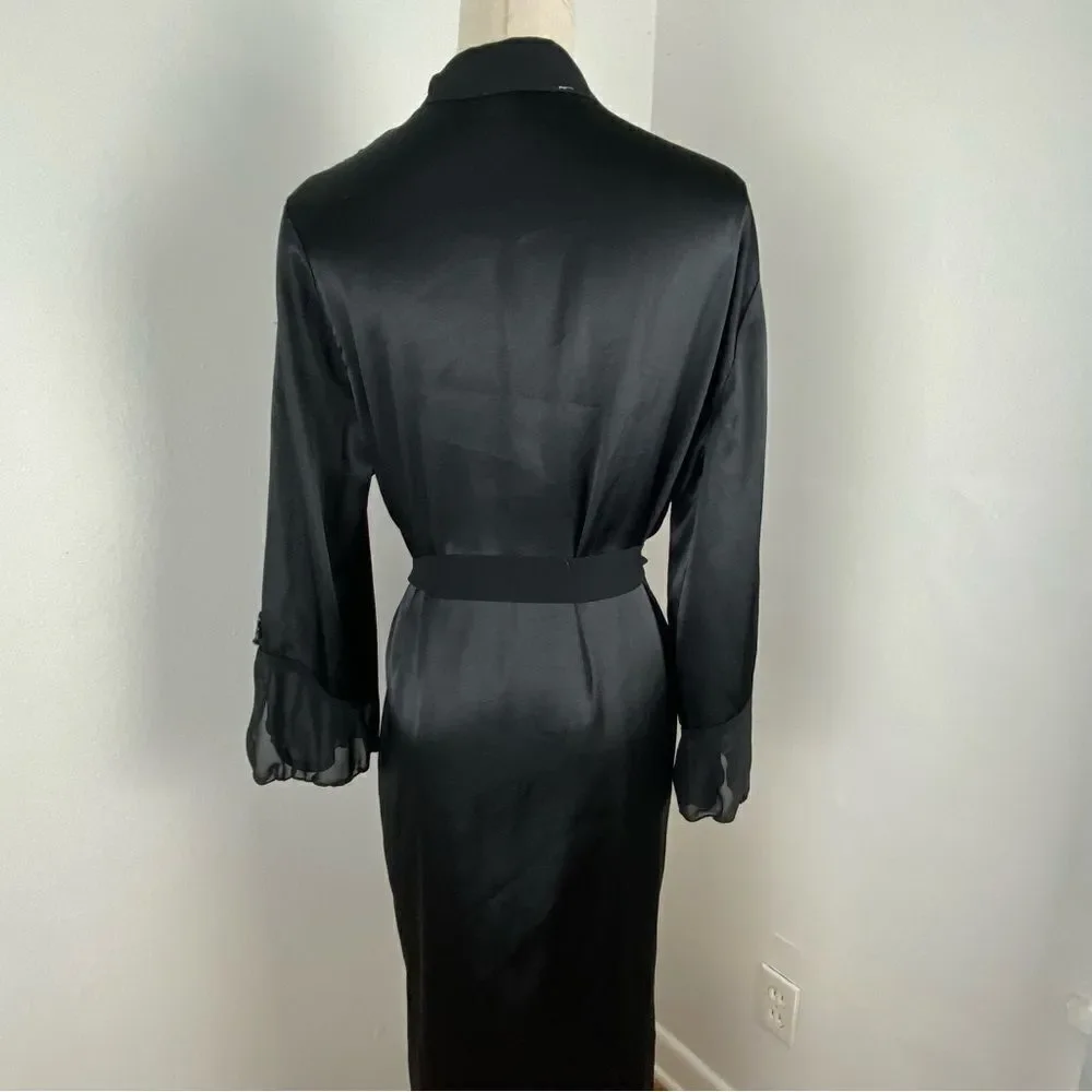 Vintage California Dynasty Womens Black Satin Maxi Robe Fairy  Whimsigoth‎ M - Picture 7 of 16